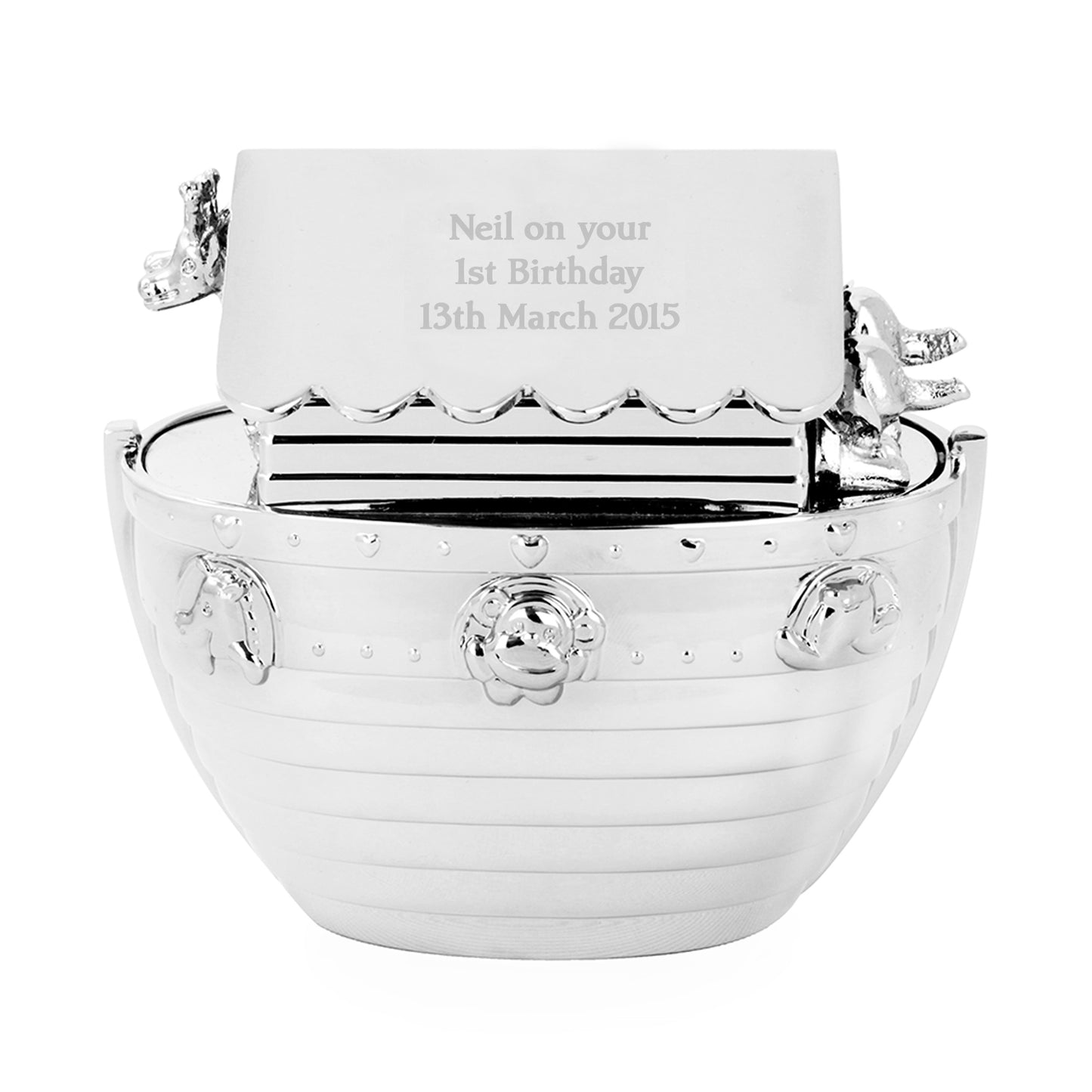 Personalised Silver Noahs Ark Money Box - MK&JD Gifts