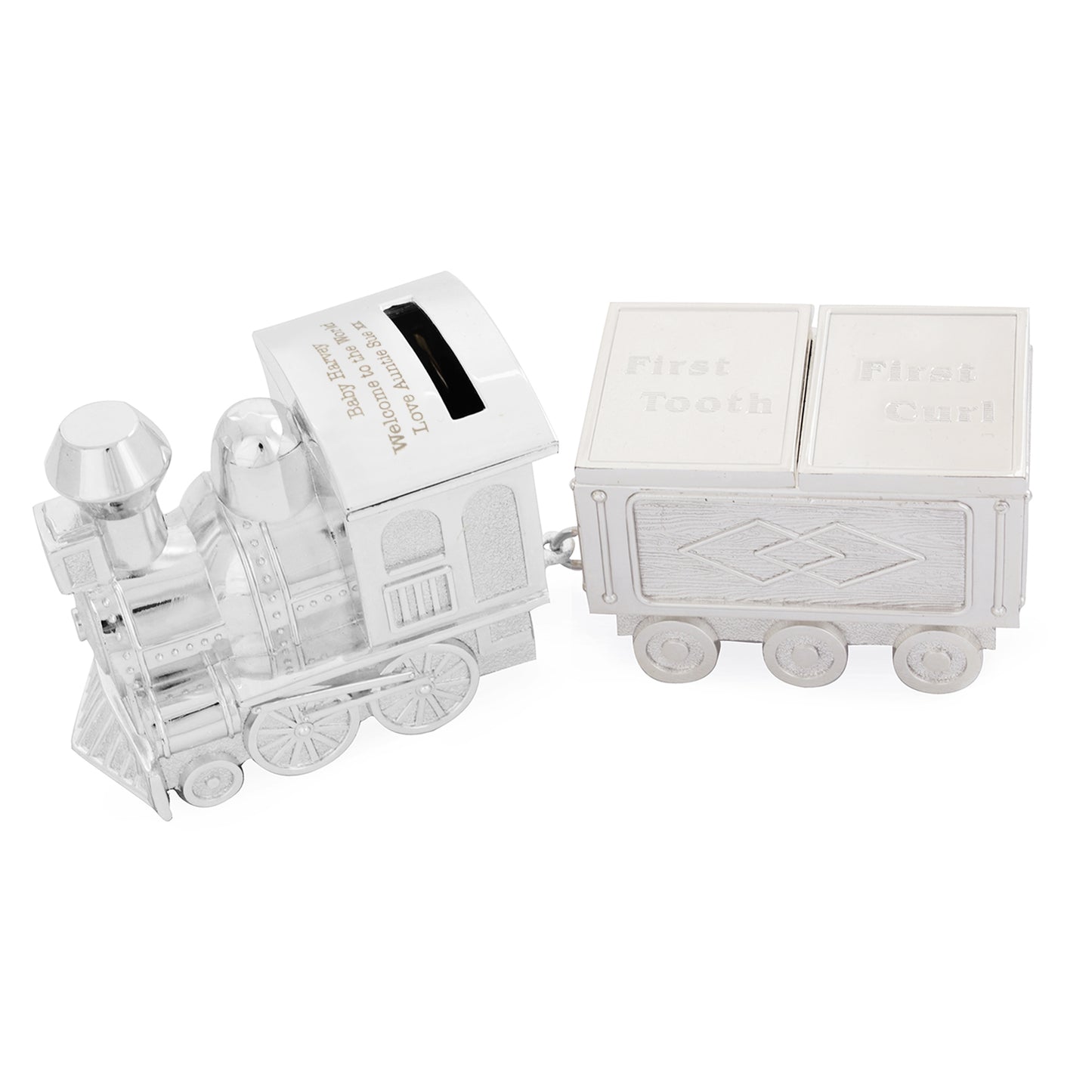 Personalised Train Money Box with Tooth & Curl Trinket Box - MK&JD Gifts