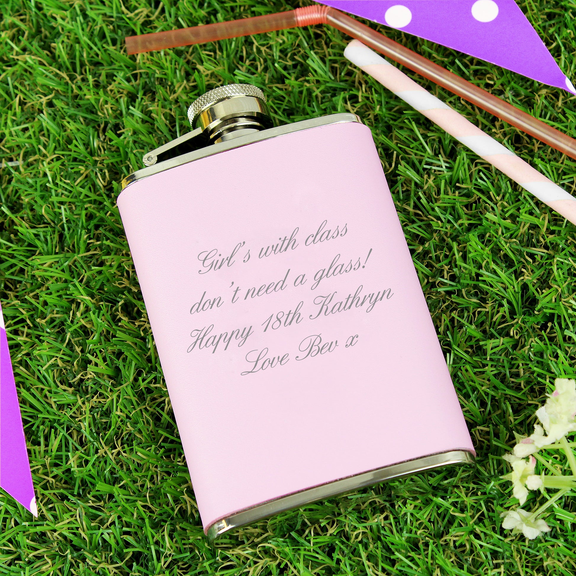 Personalised Pink Hip Flask - MK&JD Gifts