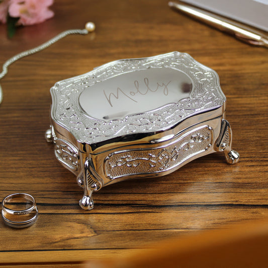 Personalised Small Silver Plated Jewellery Box - MK&JD Gifts