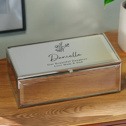 Personalised Floral Mirrored Jewellery Box - MK&JD Gifts