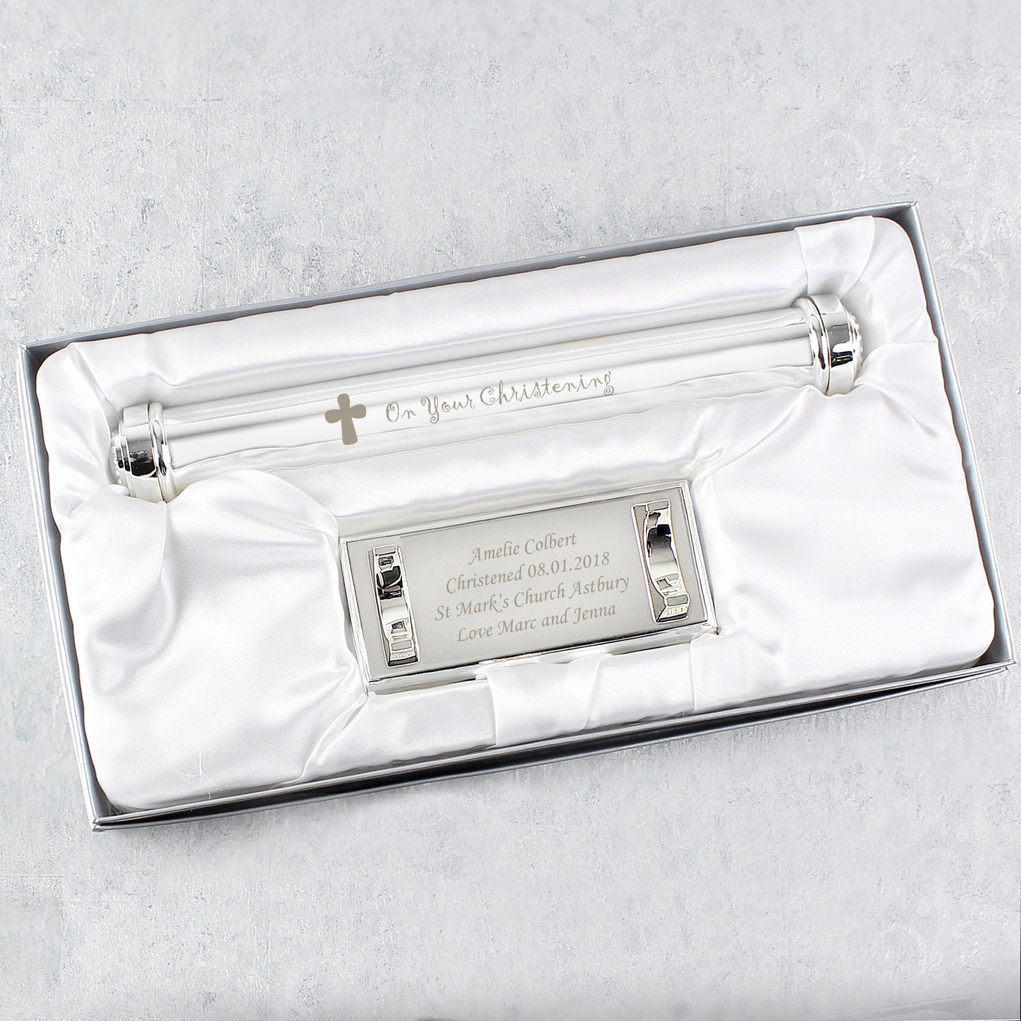 Personalised Christening Cross Silver Plated Certificate Holder - MK&JD Gifts