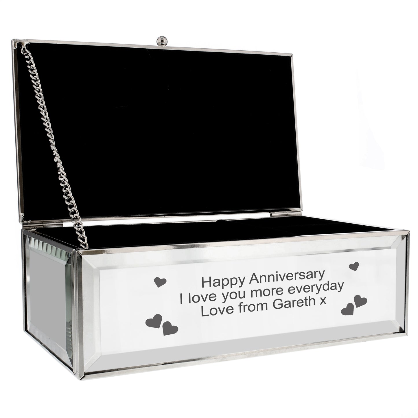 Personalised Hearts Mirrored Jewellery Box - MK&JD Gifts