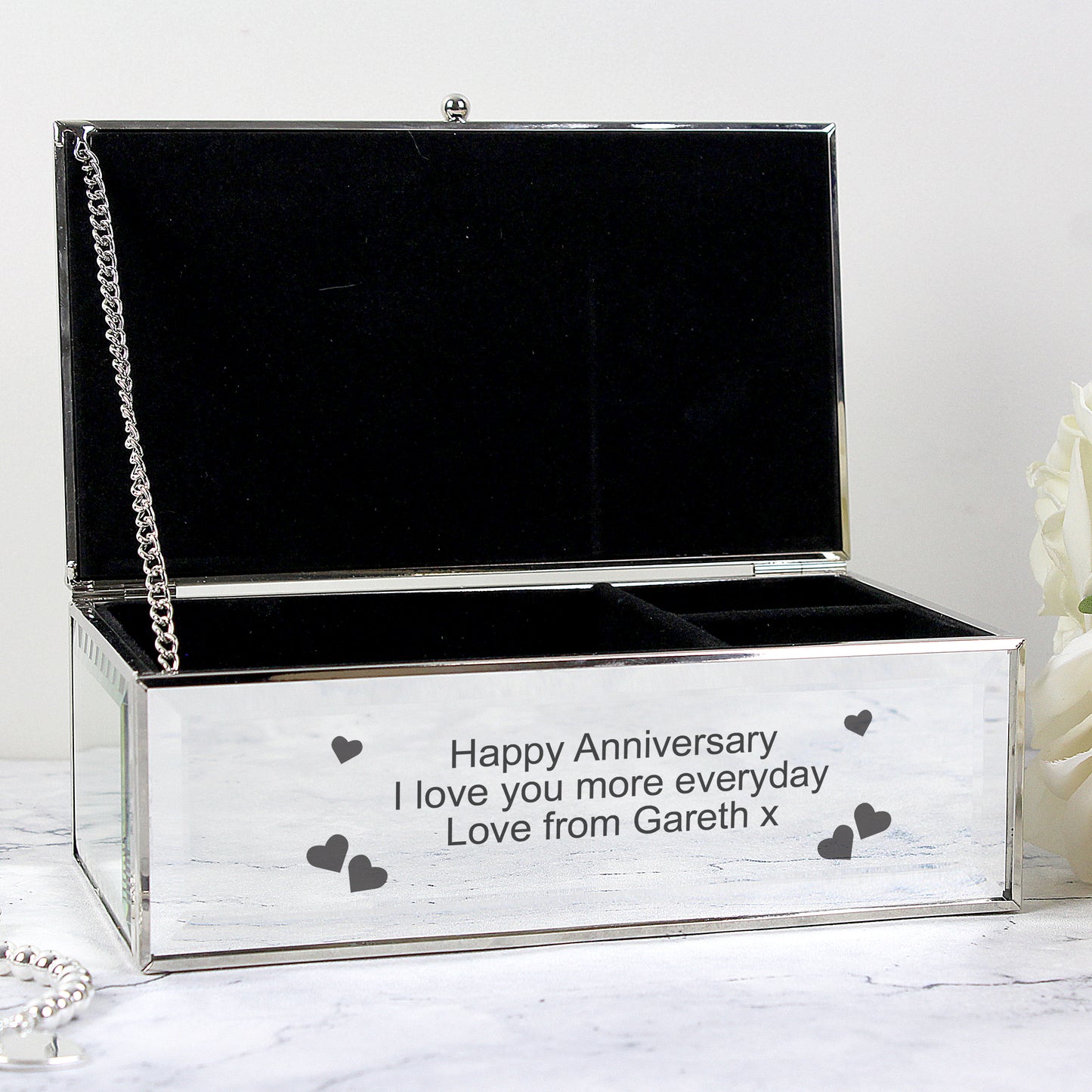 Personalised Hearts Mirrored Jewellery Box - MK&JD Gifts