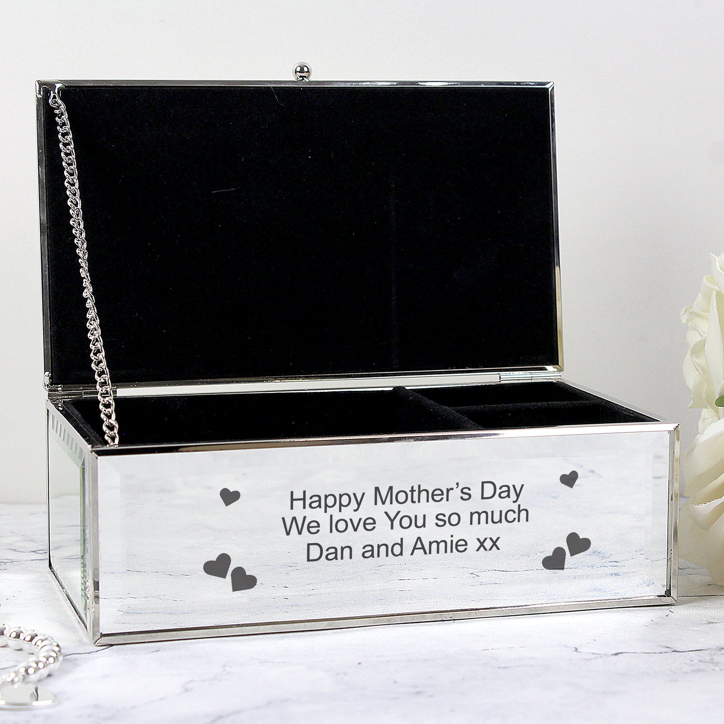 Personalised Hearts Mirrored Jewellery Box - MK&JD Gifts