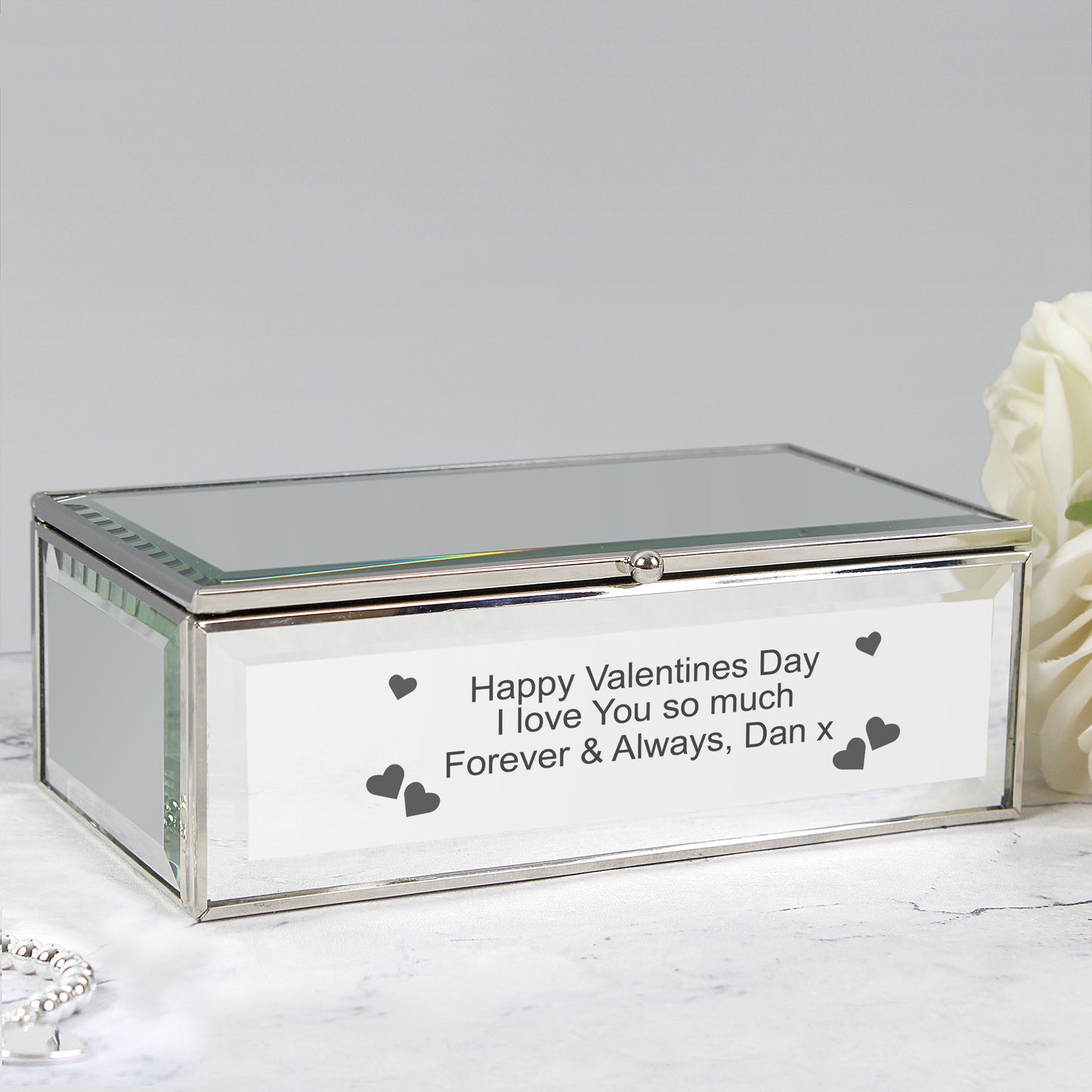 Personalised Hearts Mirrored Jewellery Box - MK&JD Gifts