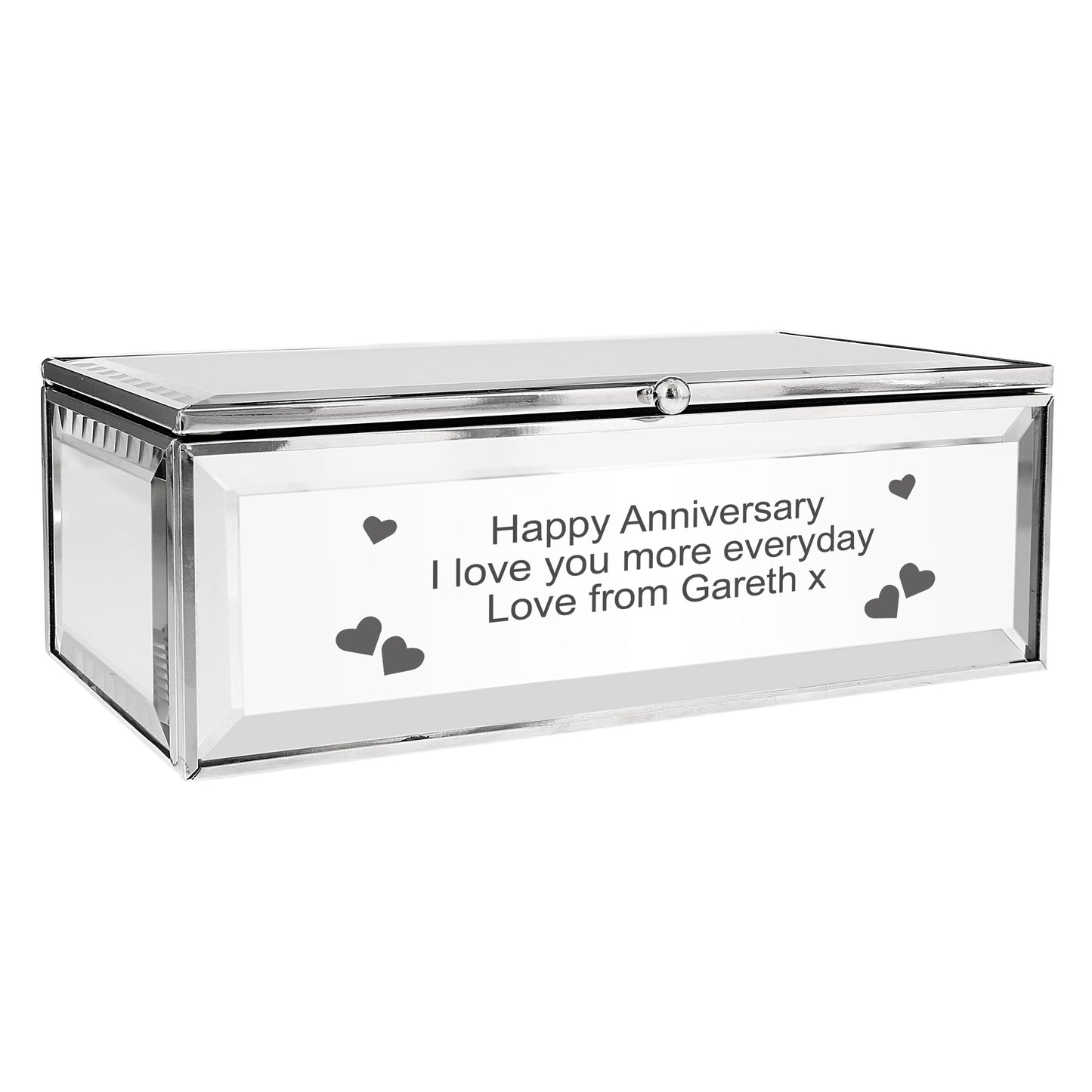Personalised Hearts Mirrored Jewellery Box - MK&JD Gifts