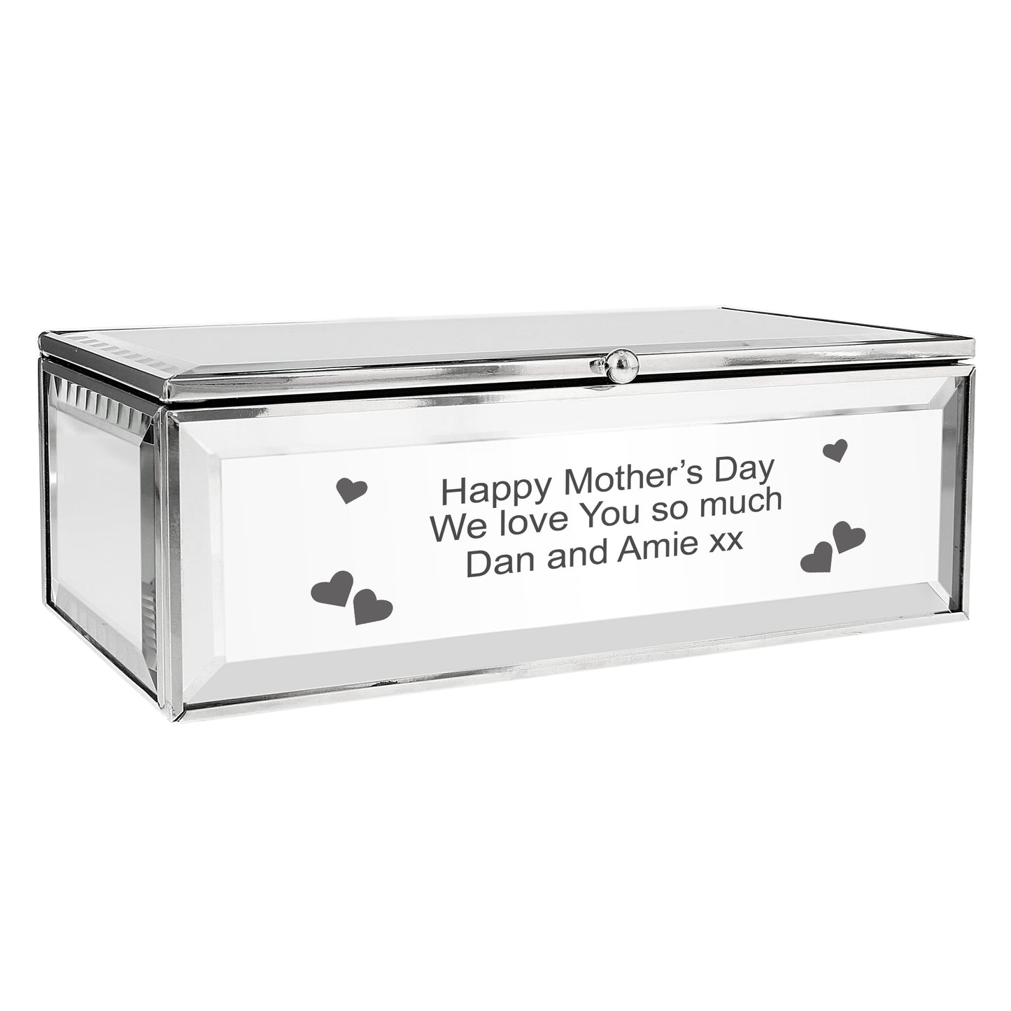 Personalised Hearts Mirrored Jewellery Box - MK&JD Gifts