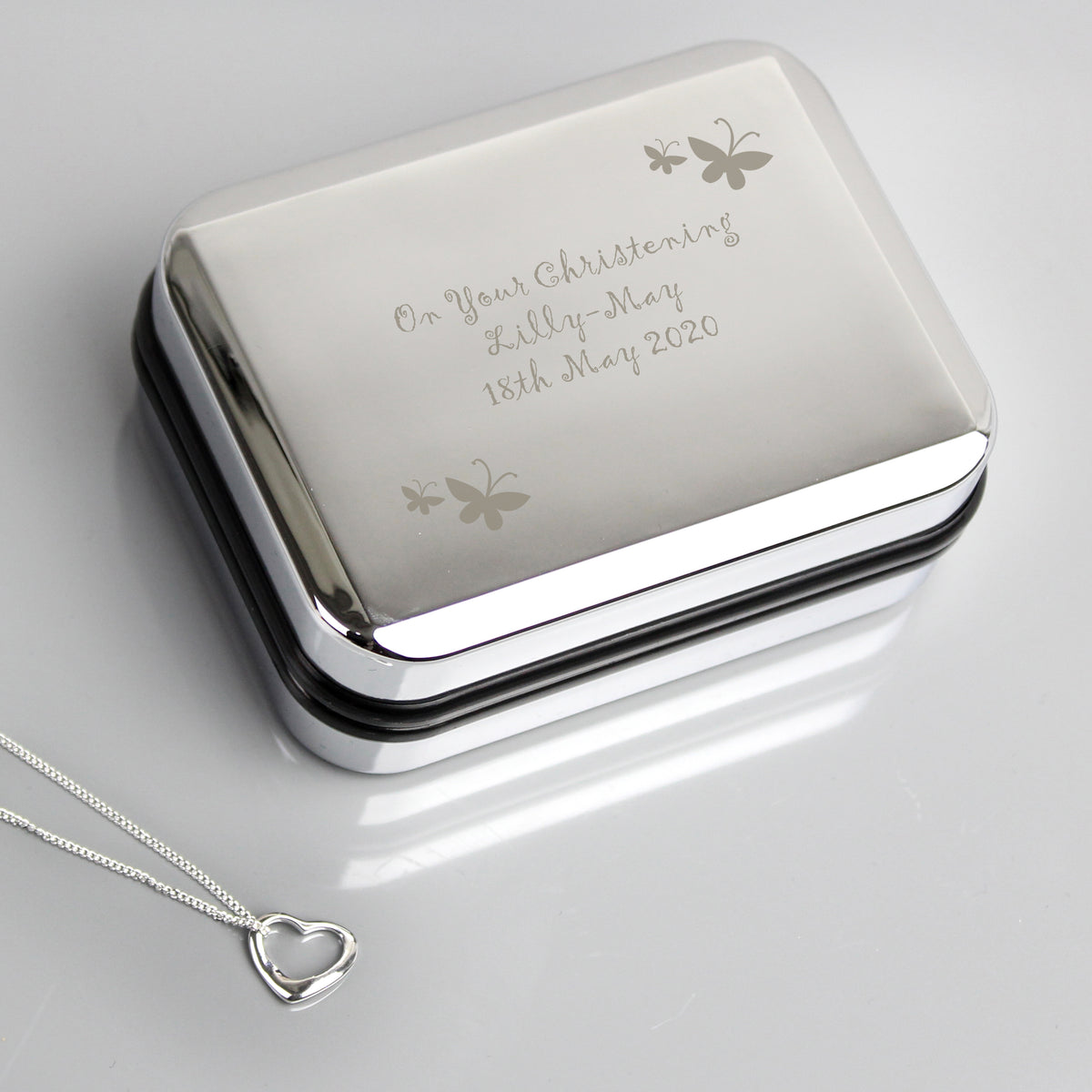 Personalised Butterfly Sterling Silver Heart Necklace and Box - MK&JD Gifts
