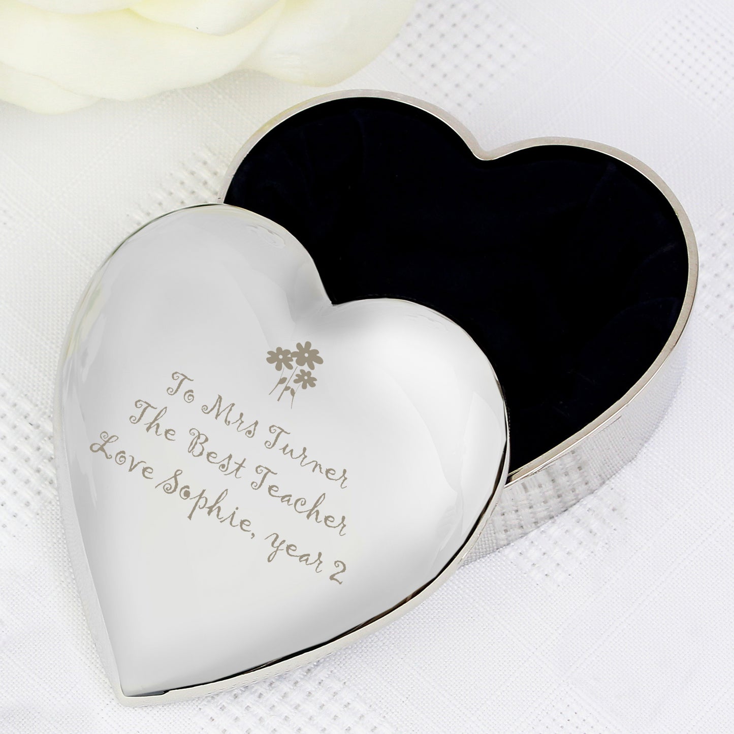 Personalised Teacher Heart Flowers Trinket Box - MK&JD Gifts