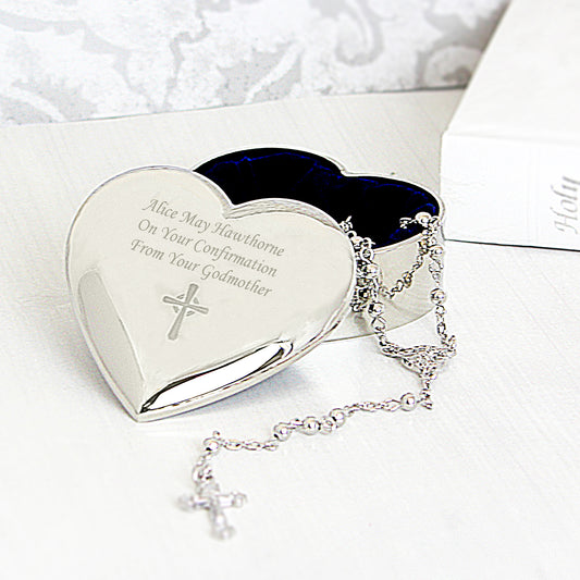 Personalised Rosary Beads and Cross Heart Trinket Box - MK&JD Gifts