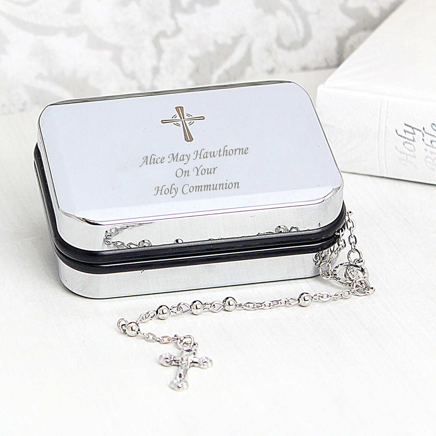 Personalised Rosary Beads and Cross Trinket Box - MK&JD Gifts