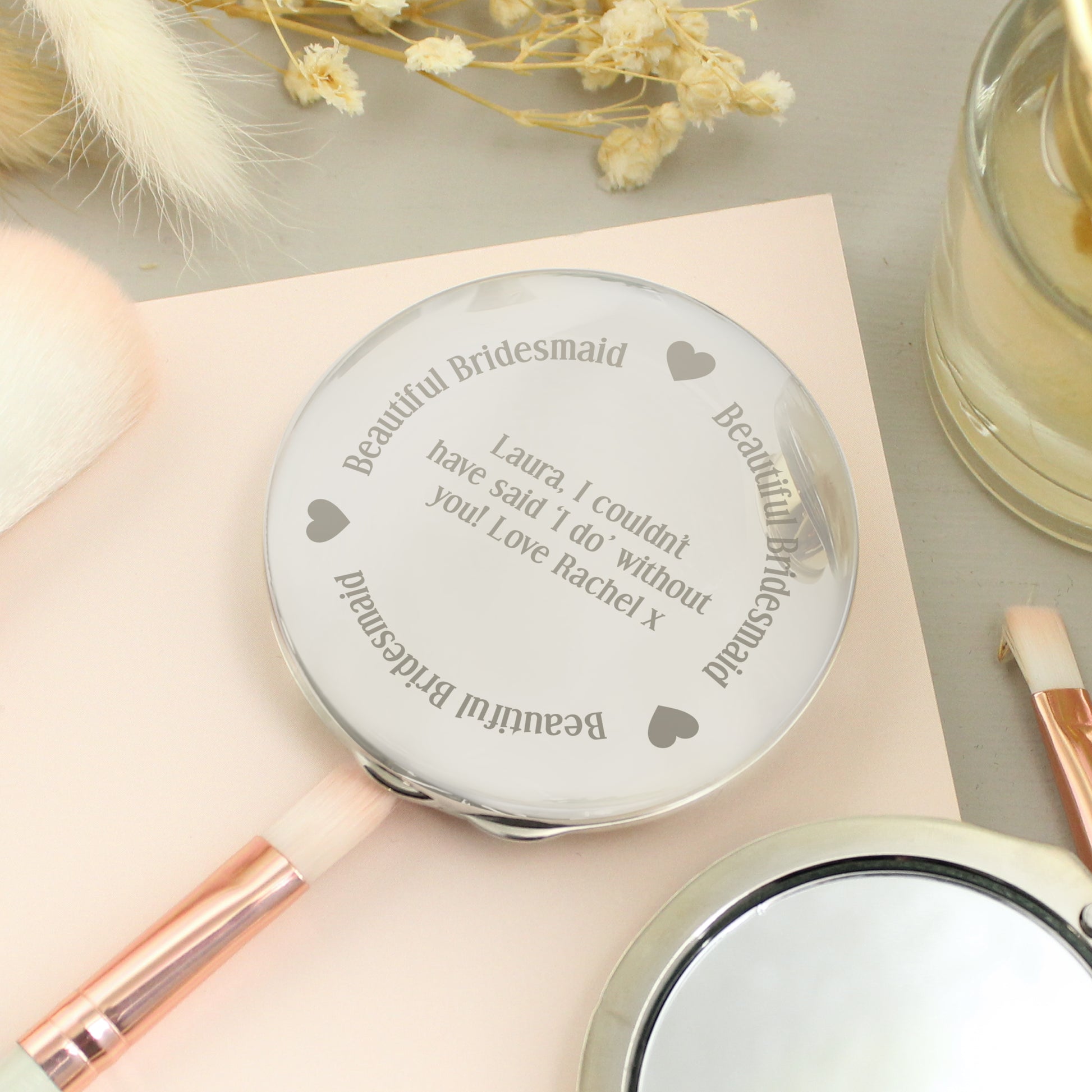 Personalised Beautiful Bridesmaid Compact Mirror - MK&JD Gifts
