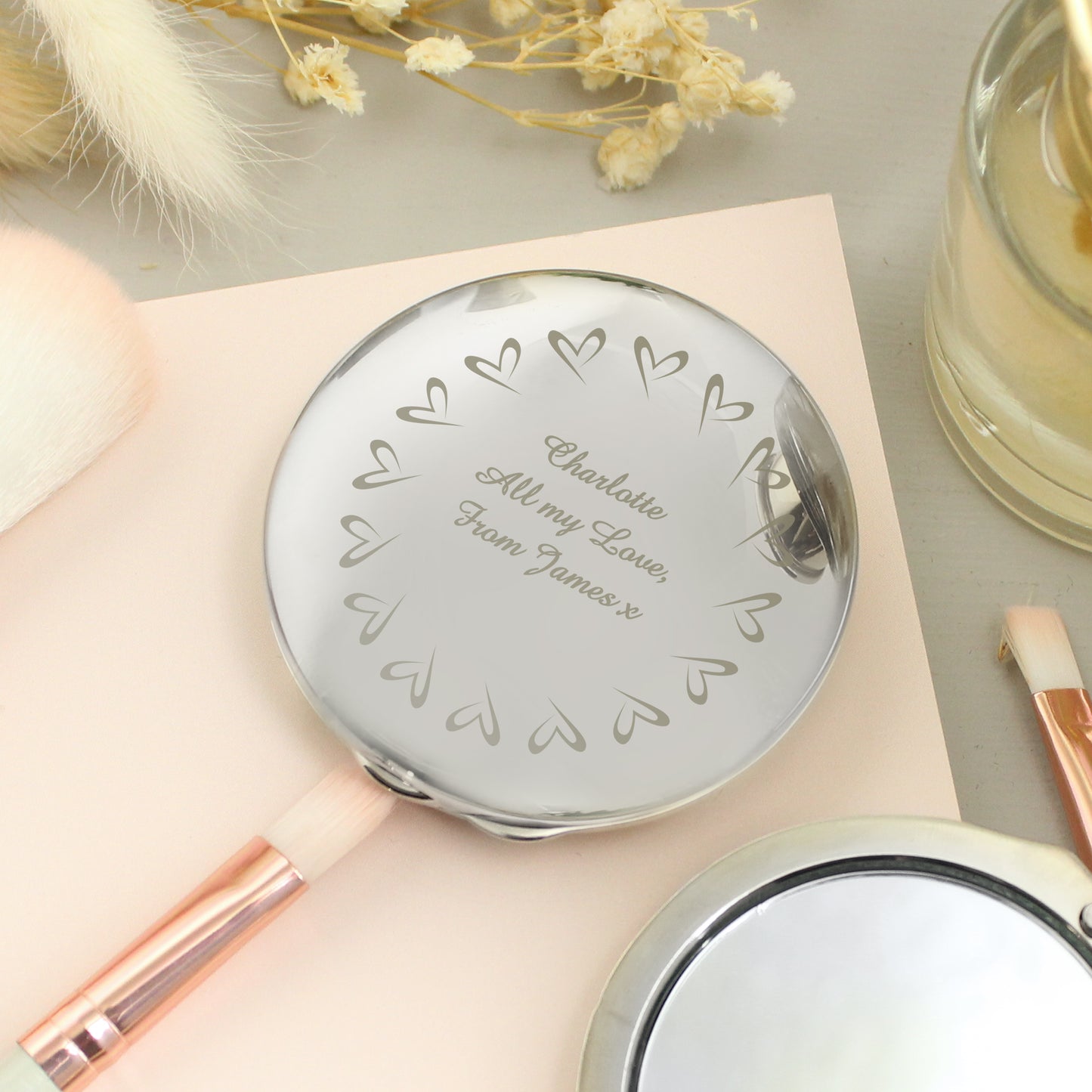 Personalised Small Hearts Compact Mirror - MK&JD Gifts