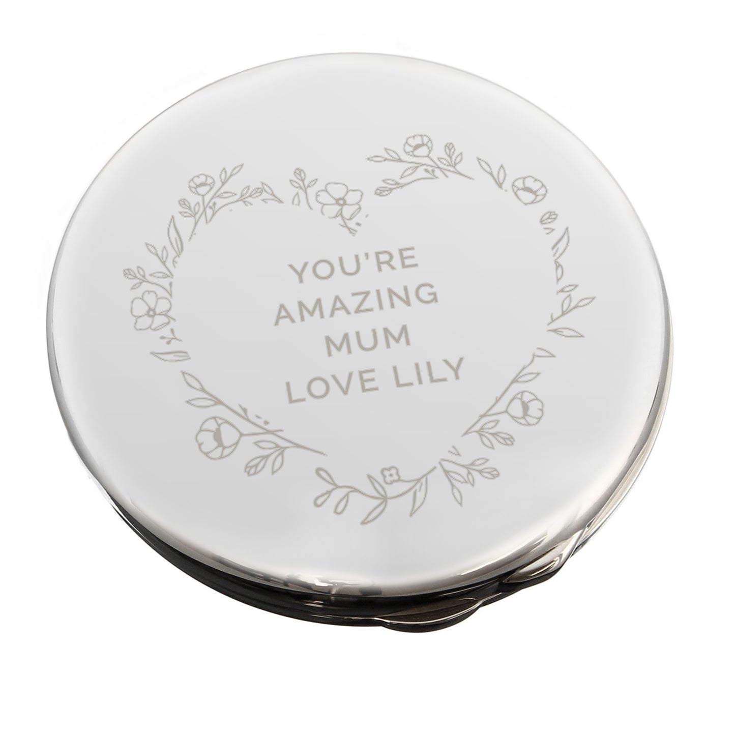 Personalised Floral Heart Compact Mirror - MK&JD Gifts