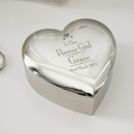 Personalised Decorative Wedding Flower Girl Heart Trinket Box - MK&JD Gifts