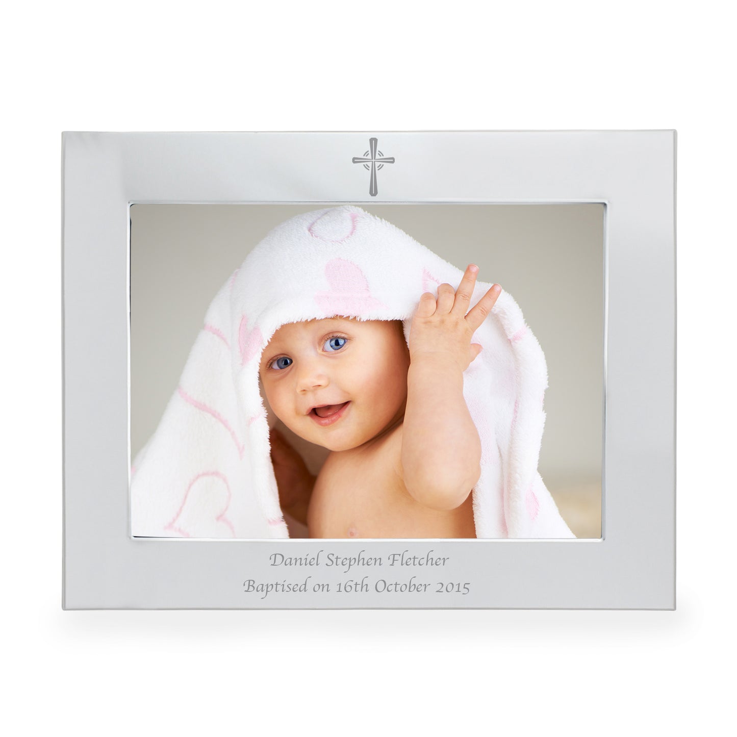 Personalised Silver 5x7 Landscape Cross Photo Frame - MK&JD Gifts