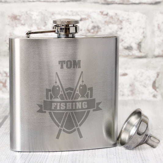 Personalised Fishing Crest Hip Flask - MK&JD Gifts