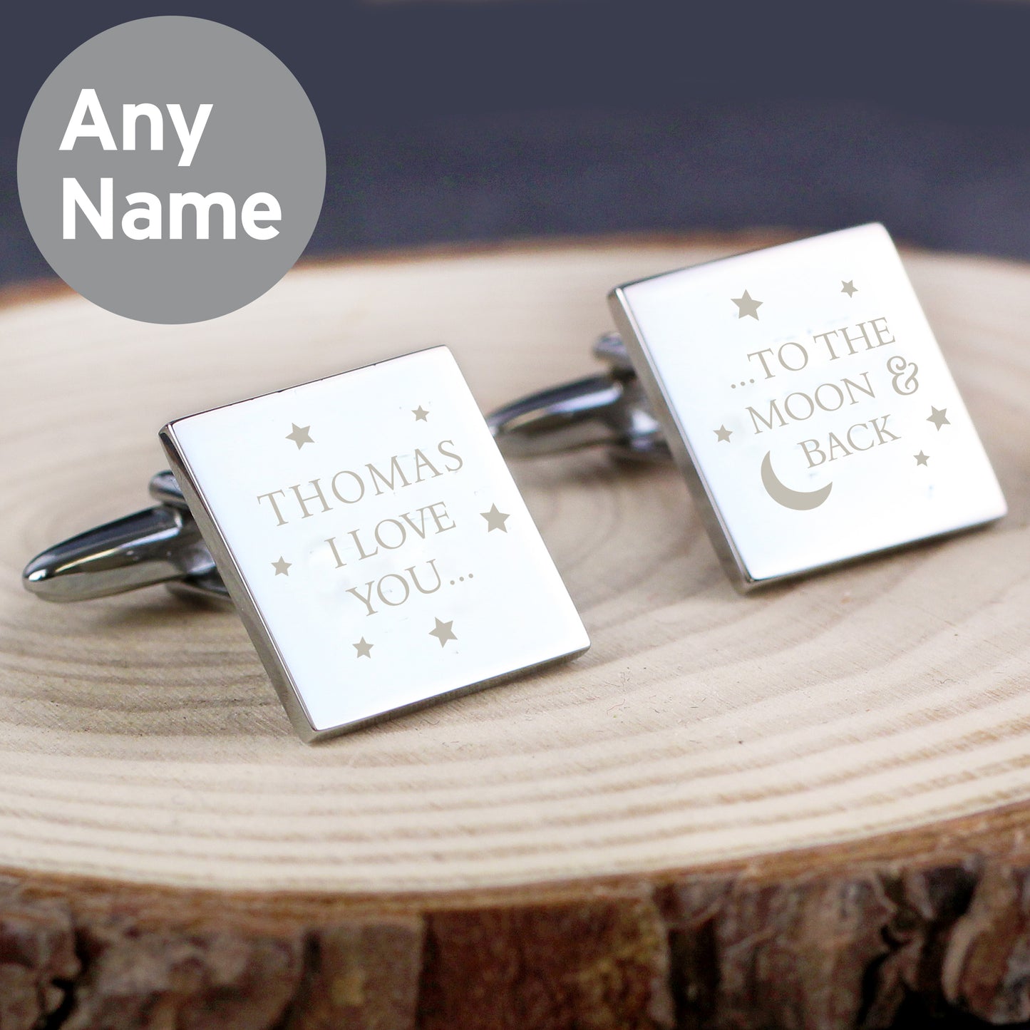 Personalised To the Moon and Back Square Cufflinks - MK&JD Gifts