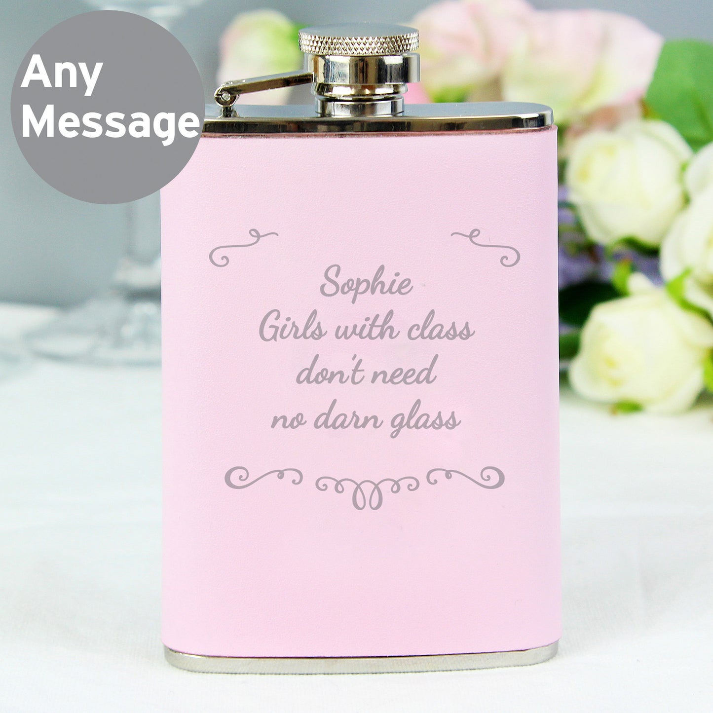 Personalised Ornate Pink Hip Flask - MK&JD Gifts
