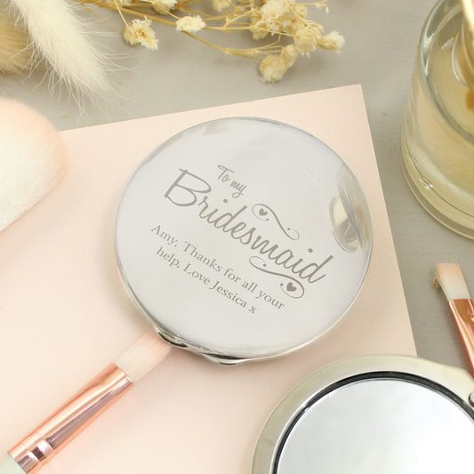 Personalised Bridesmaid Swirls & Hearts Compact Mirror - MK&JD Gifts