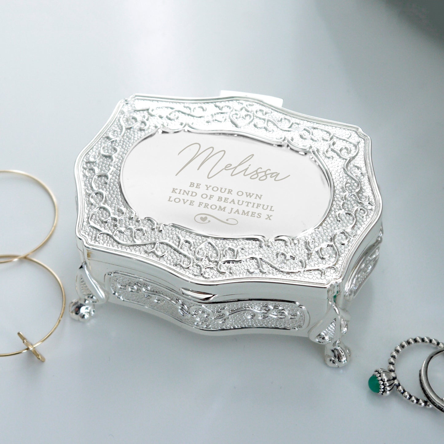 Personalised Swirls & Hearts Small Antique Trinket Box - MK&JD Gifts