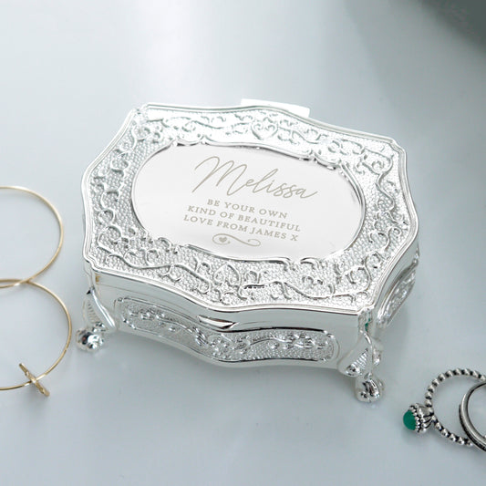 Personalised Swirls & Hearts Small Antique Trinket Box - MK&JD Gifts