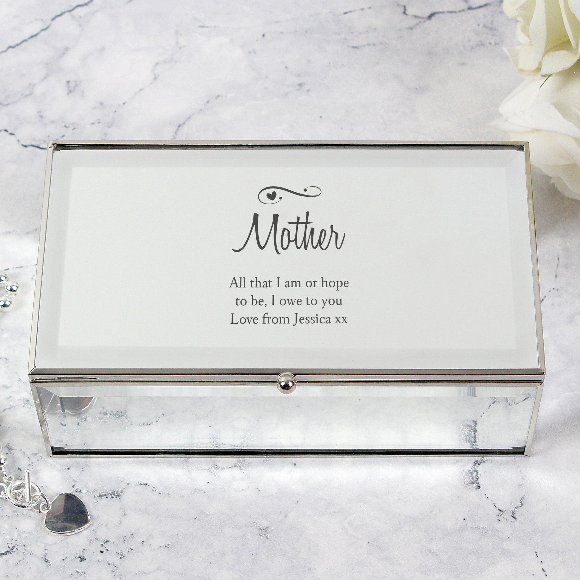 Personalised Swirls & Hearts Mirrored Jewellery Box - MK&JD Gifts