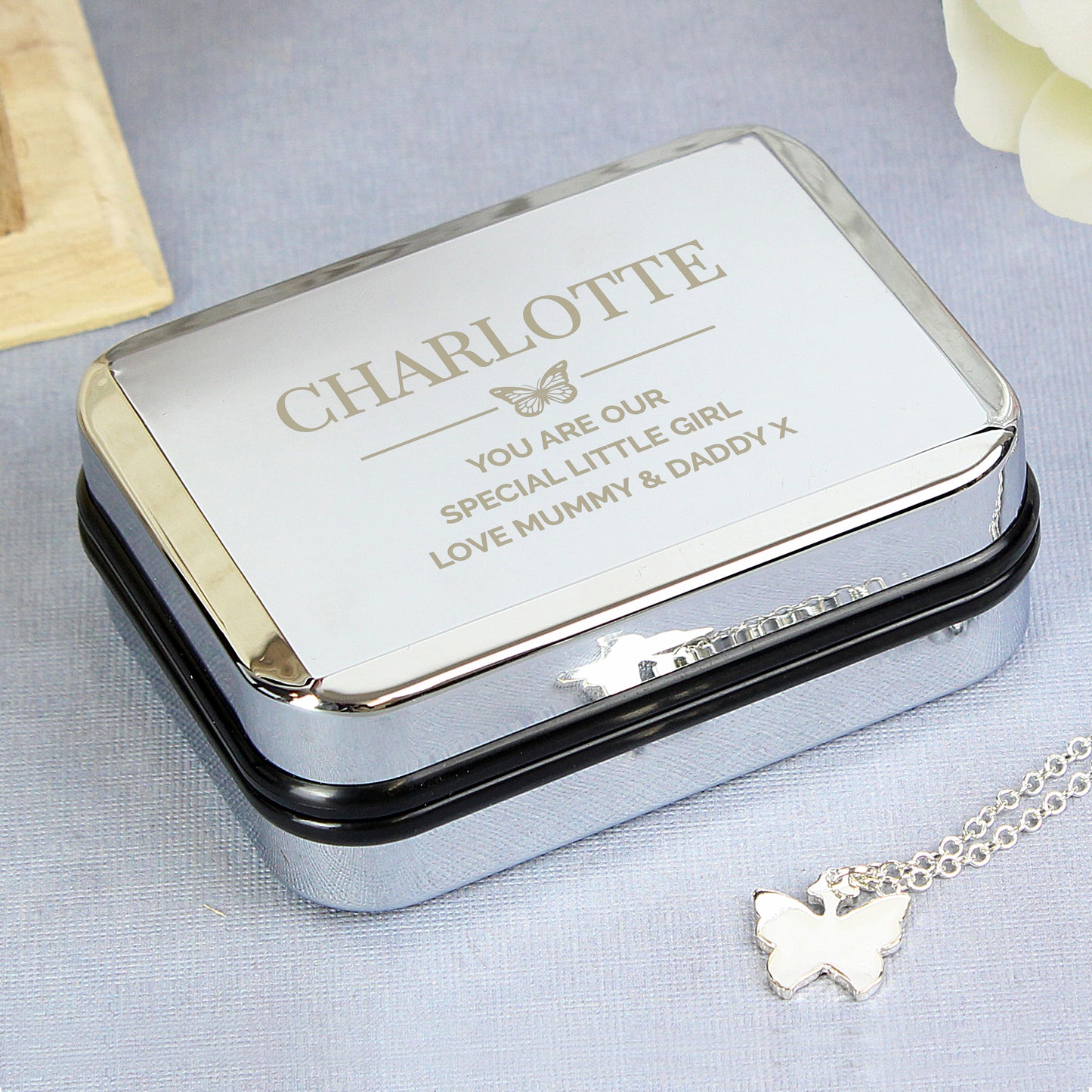 Personalised Box and Butterfly Necklace - MK&JD Gifts