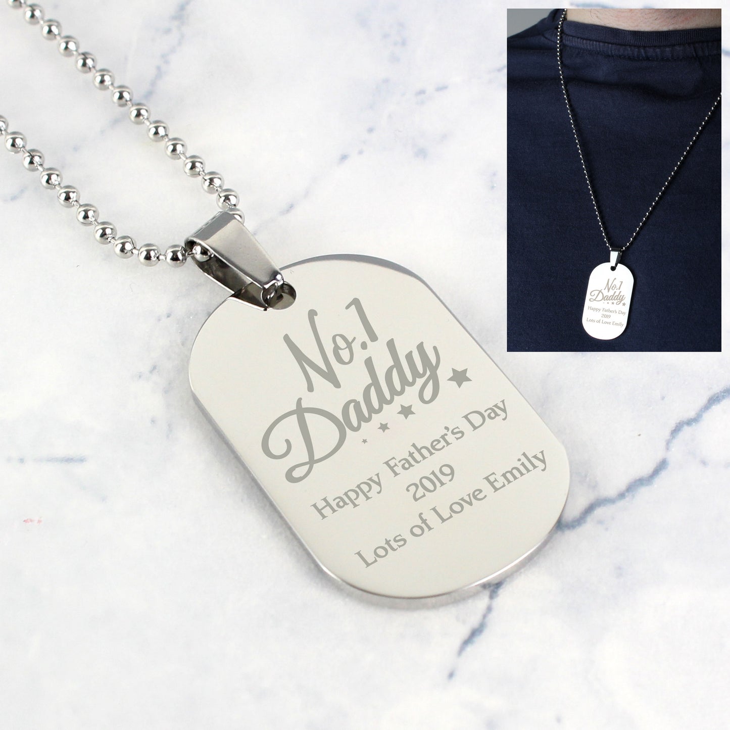 Personalised No.1 Daddy Stainless Steel Dog Tag Necklace - MK&JD Gifts