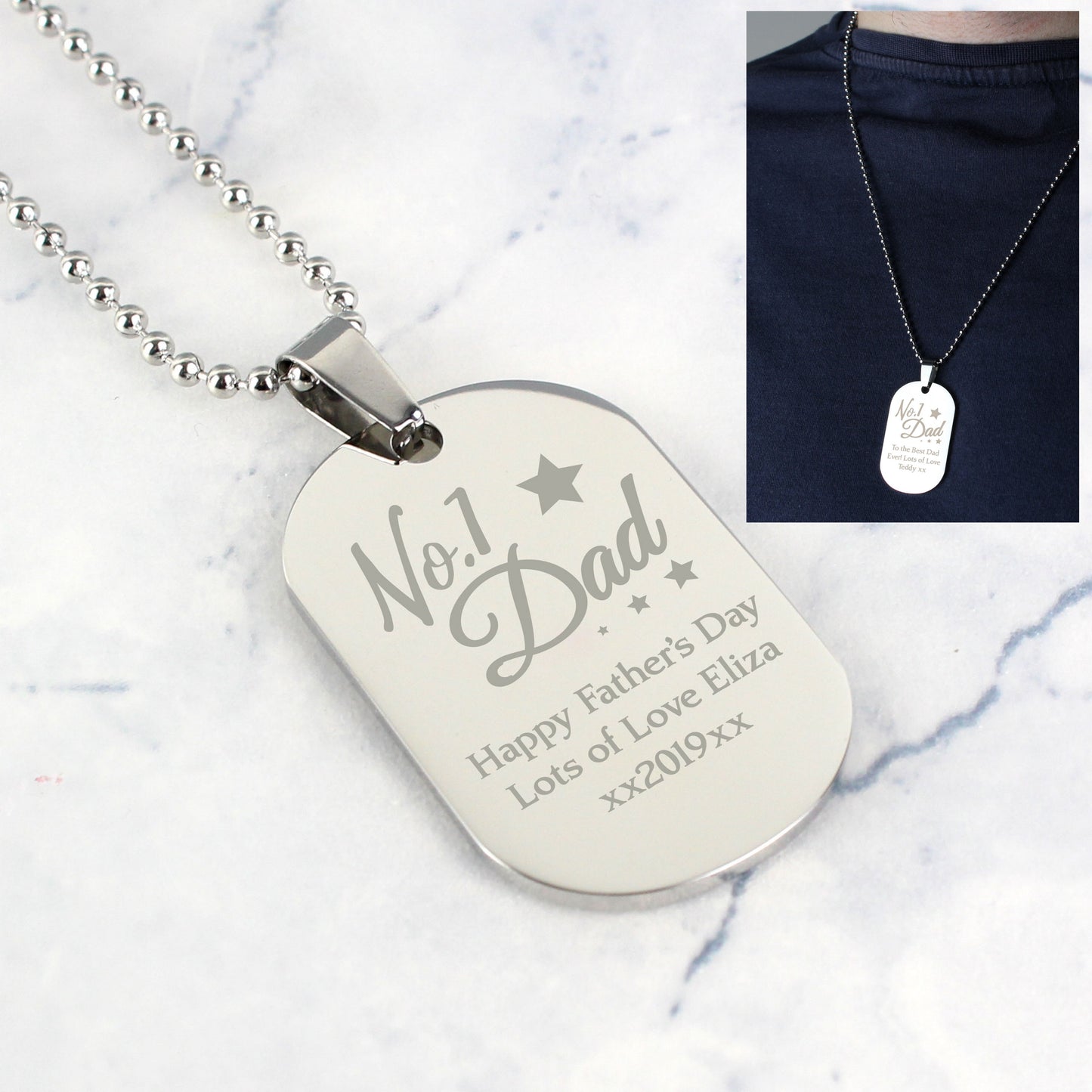 Personalised No.1 Dad Stainless Steel Dog Tag Necklace - MK&JD Gifts