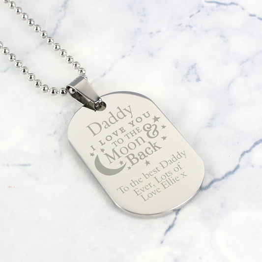 Personalised 'To The Moon & Back...' Stainless Steel Dog Tag Necklace - MK&JD Gifts
