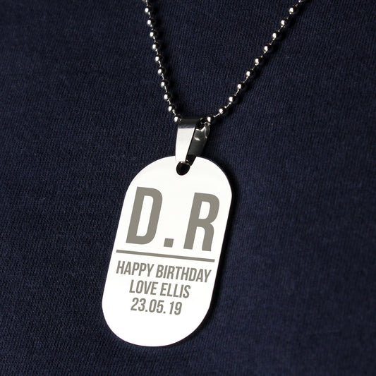 Personalised Initials Stainless Steel Dog Tag Necklace - MK&JD Gifts