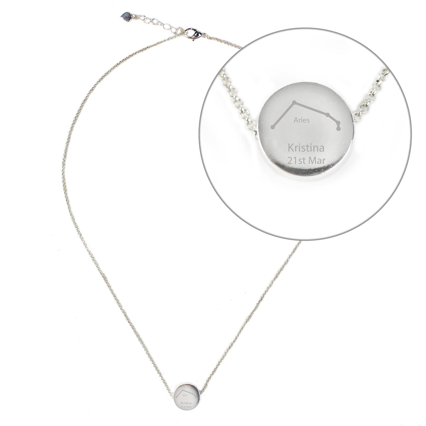 Personalised Aries Zodiac Star Sign Silver Tone Necklace (March 21st-April 19th) - MK&JD Gifts