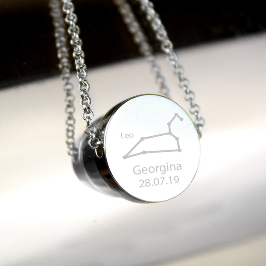 Personalised Leo Zodiac Star Sign Silver Tone Necklace (July 23rd - August 22nd) - MK&JD Gifts