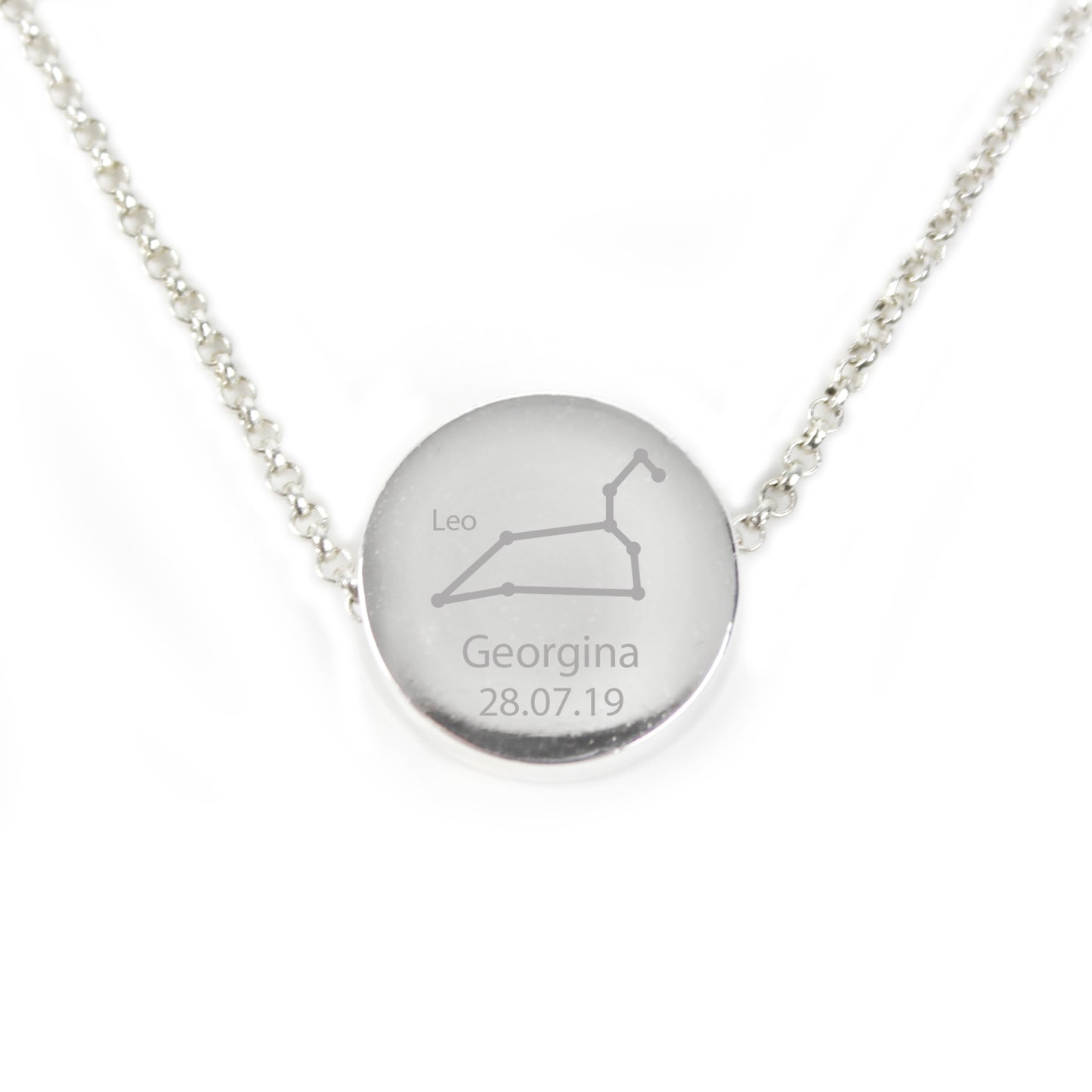 Personalised Leo Zodiac Star Sign Silver Tone Necklace (July 23rd - August 22nd) - MK&JD Gifts