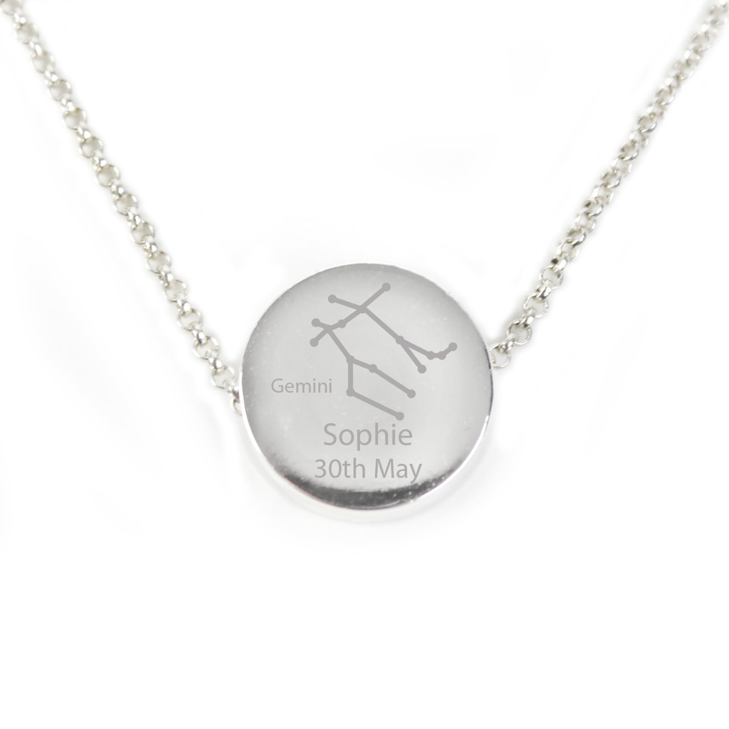 Personalised Gemini Zodiac Star Sign Silver Tone Necklace (May 21st - June 20th) - MK&JD Gifts