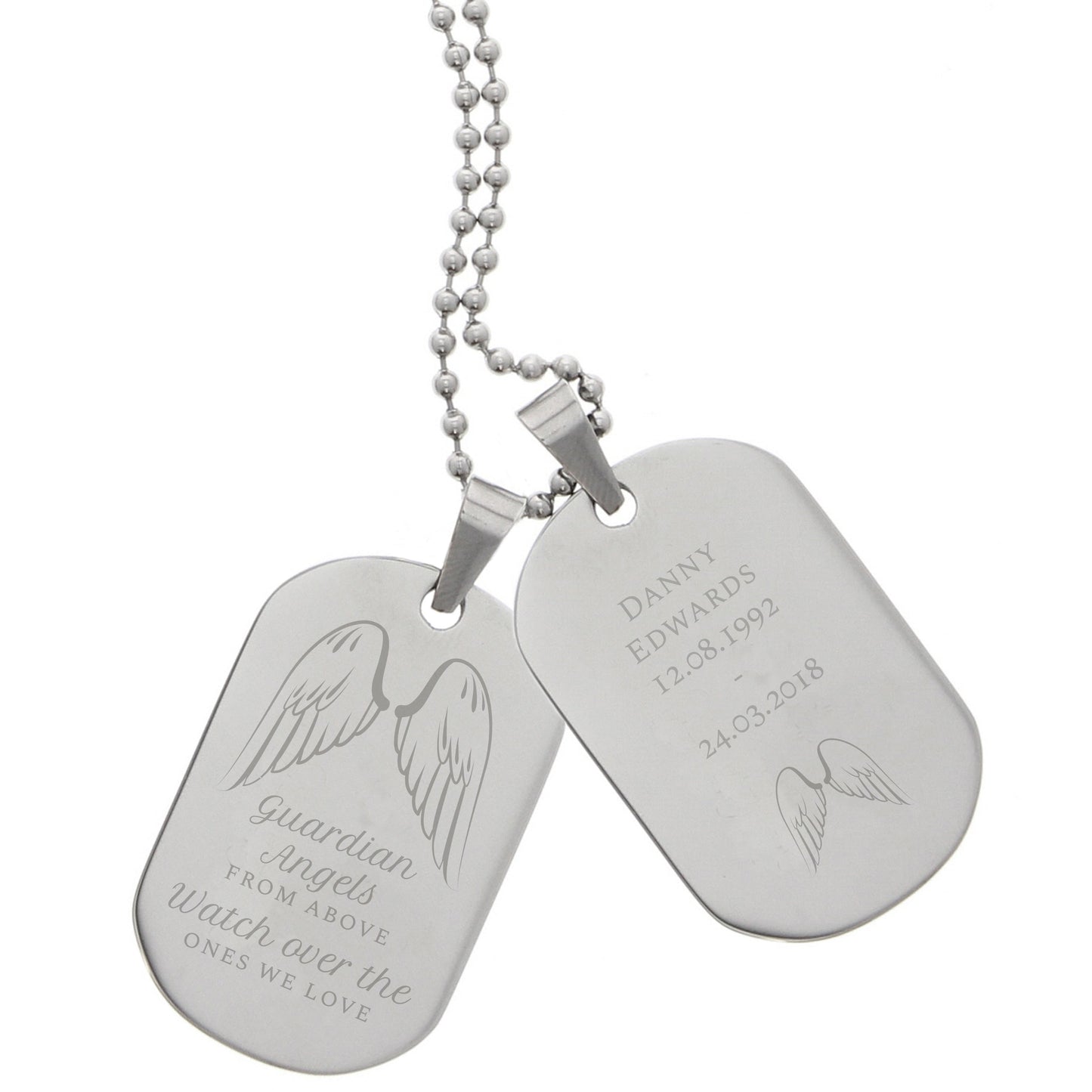Personalised Guardian Angel Stainless Steel Double Dog Tag Necklace - MK&JD Gifts
