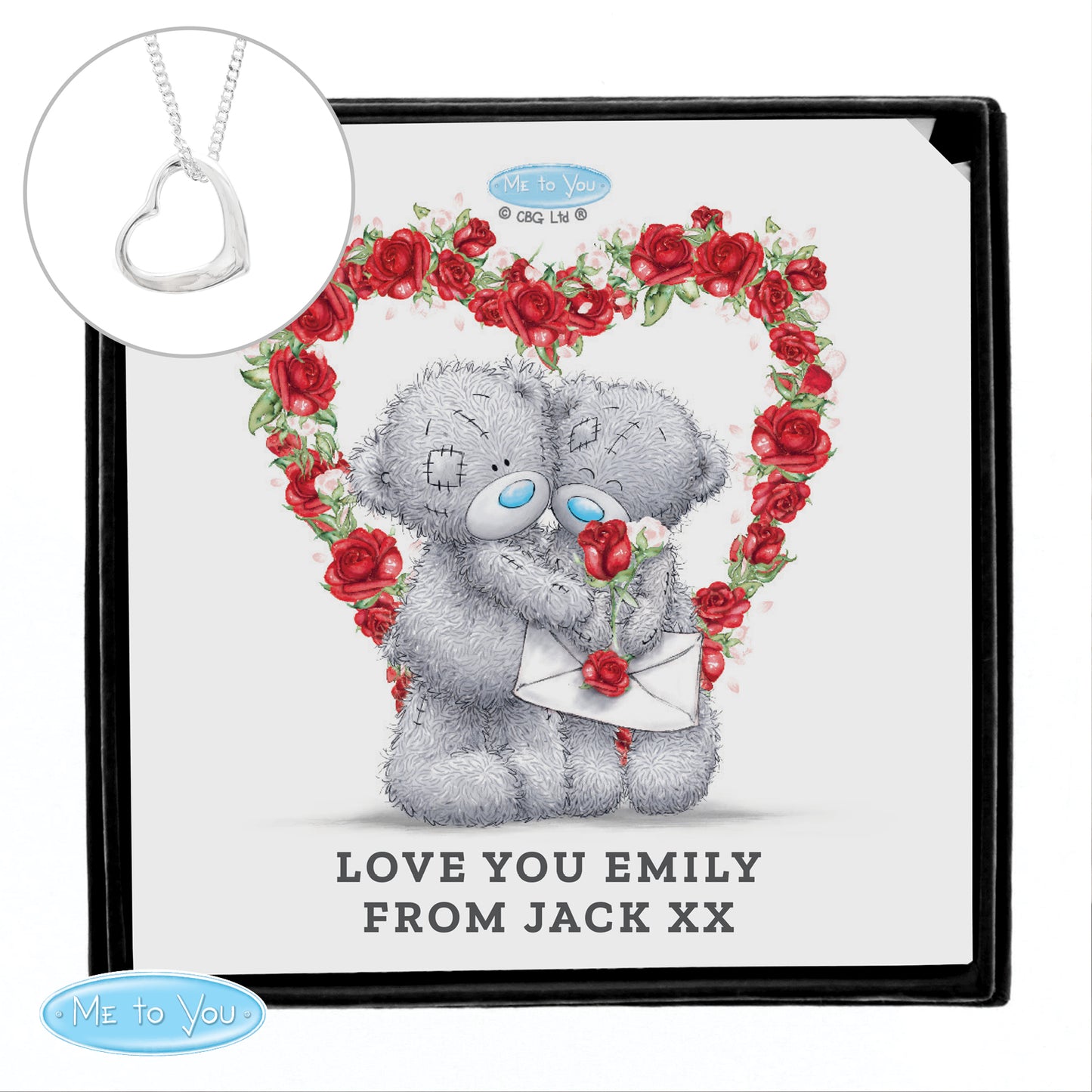 Personalised Me to You Roses Sterling Silver Heart Necklace and Box - MK&JD Gifts