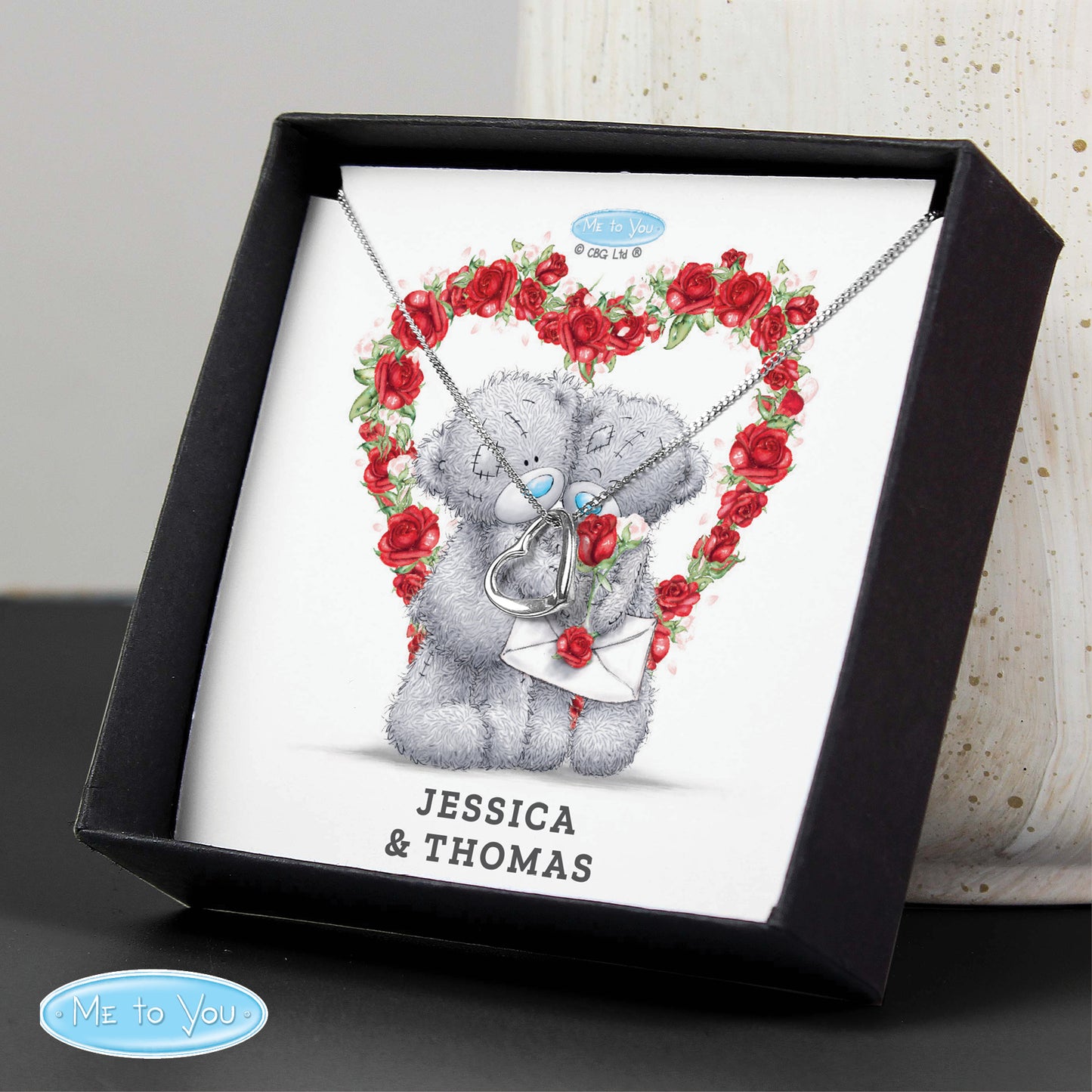 Personalised Me to You Roses Sterling Silver Heart Necklace and Box - MK&JD Gifts