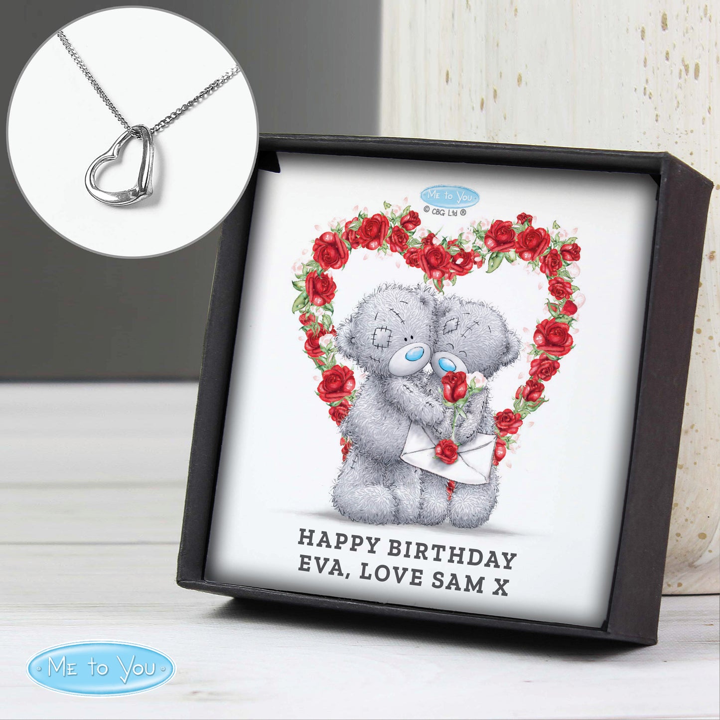 Personalised Me to You Roses Sterling Silver Heart Necklace and Box - MK&JD Gifts