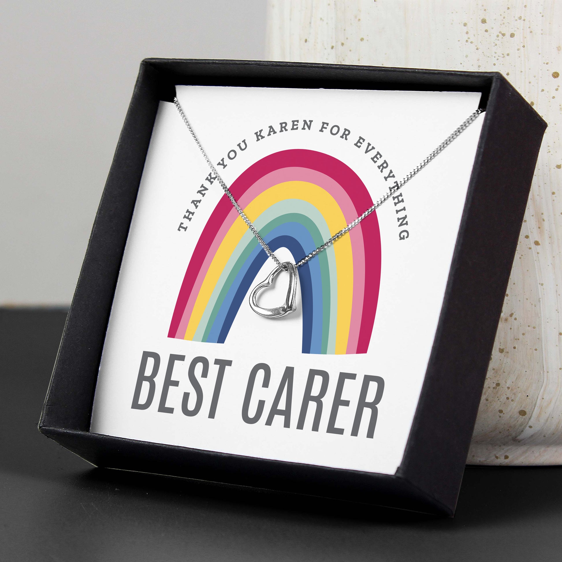 Personalised Rainbow Sentiment Silver Tone Necklace and Box - MK&JD Gifts