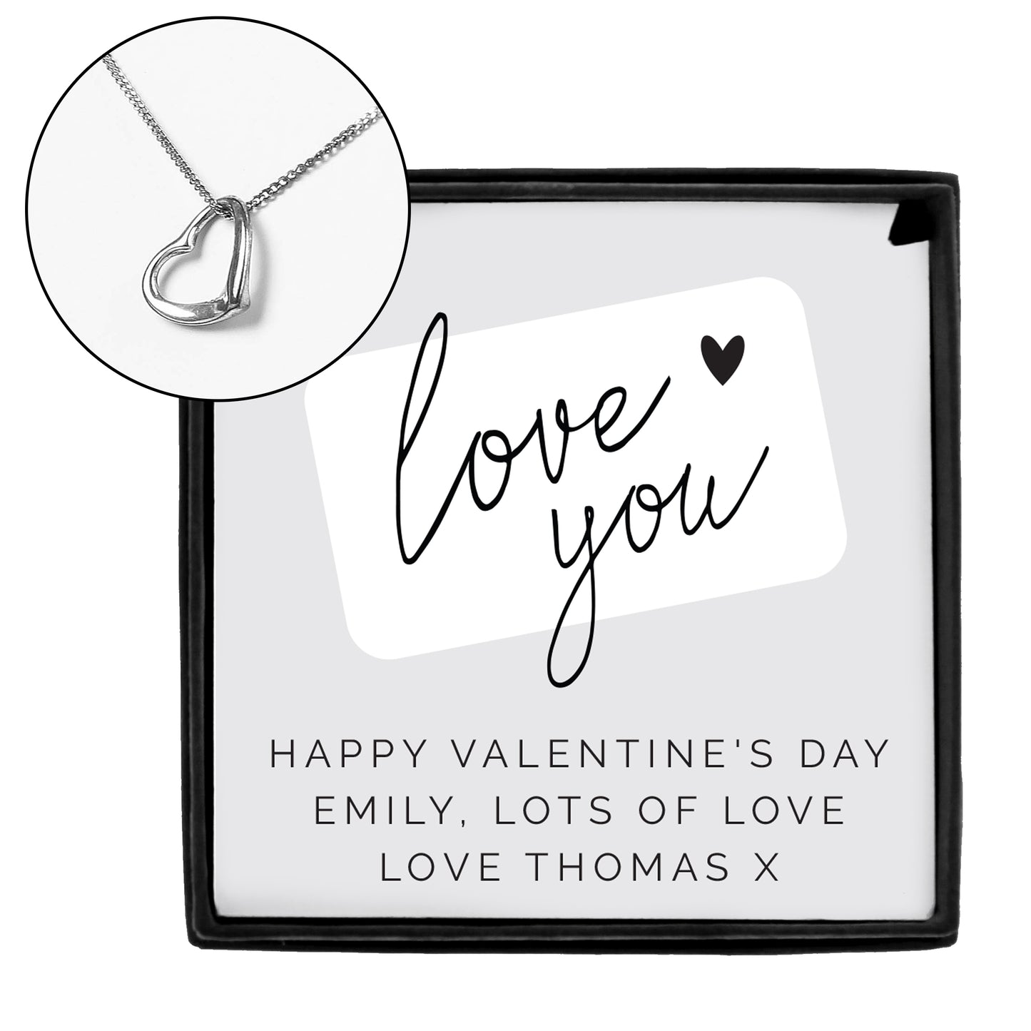 Personalised Love you Sterling Silver Heart Necklace and Box - MK&JD Gifts