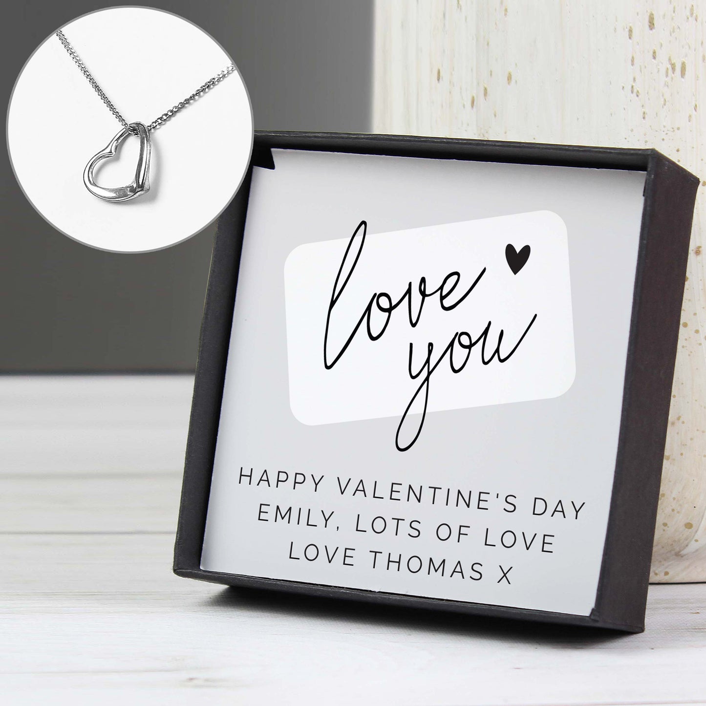 Personalised Love you Sterling Silver Heart Necklace and Box - MK&JD Gifts