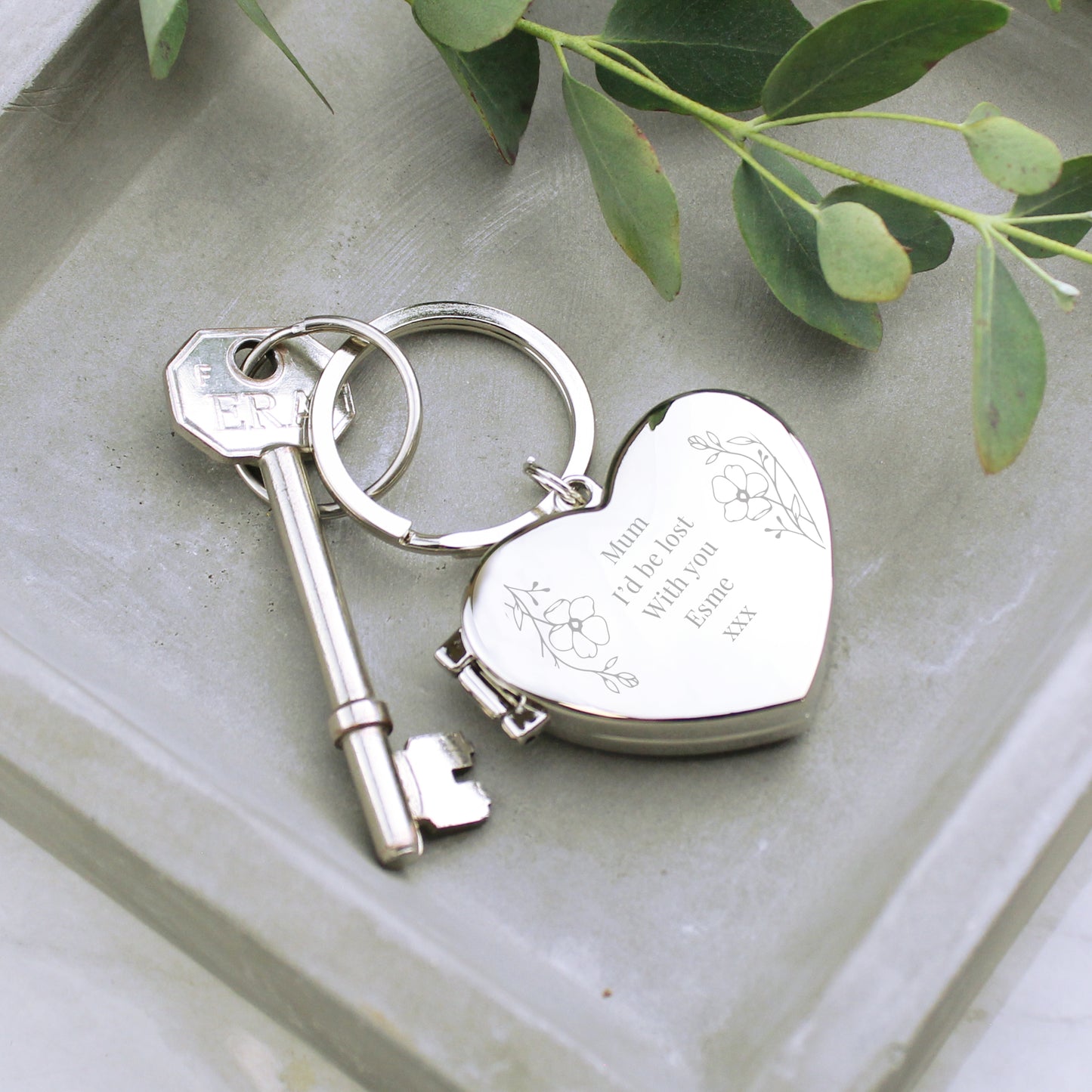 Personalised Floral Heart Photo Frame Keyring - MK&JD Gifts