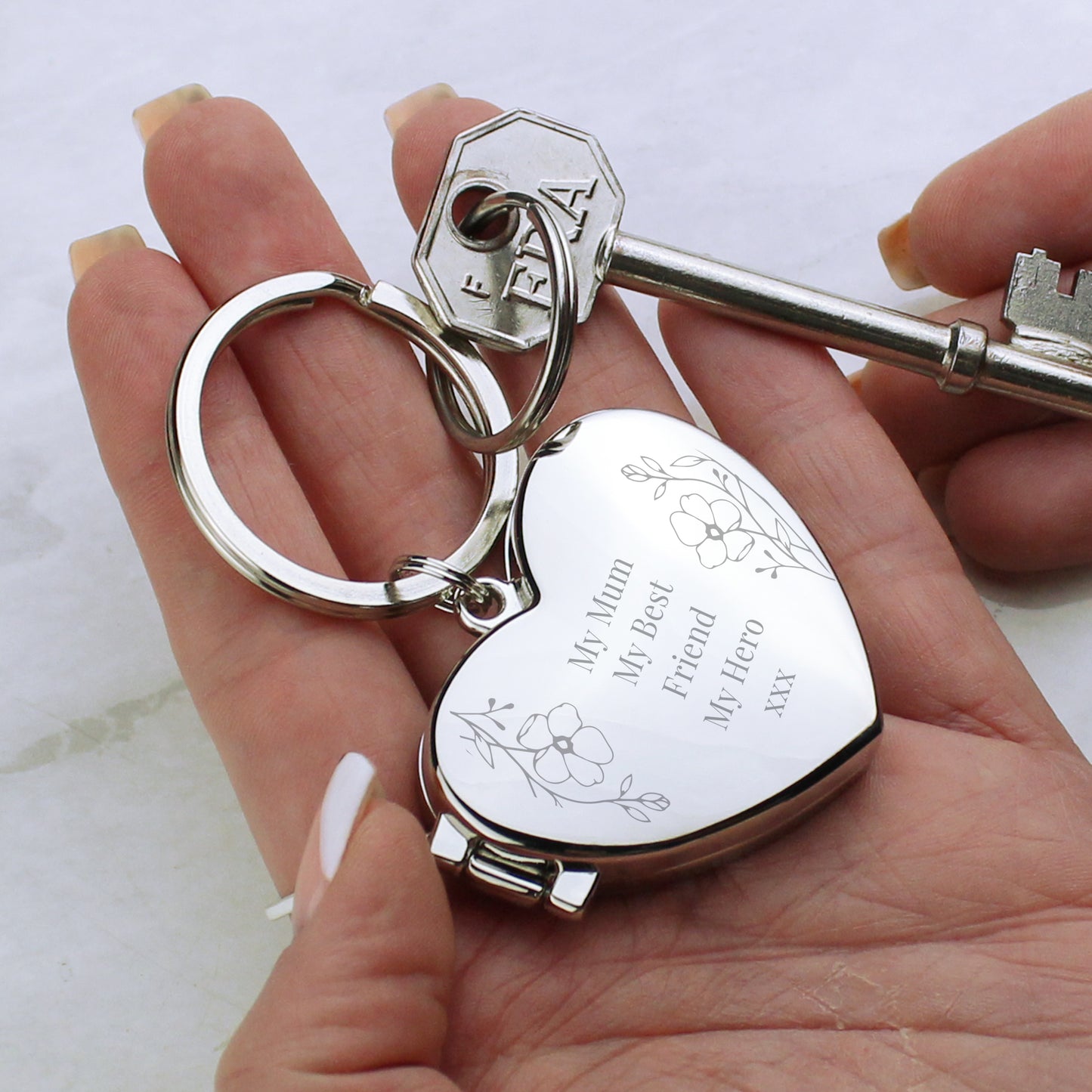 Personalised Floral Heart Photo Frame Keyring - MK&JD Gifts