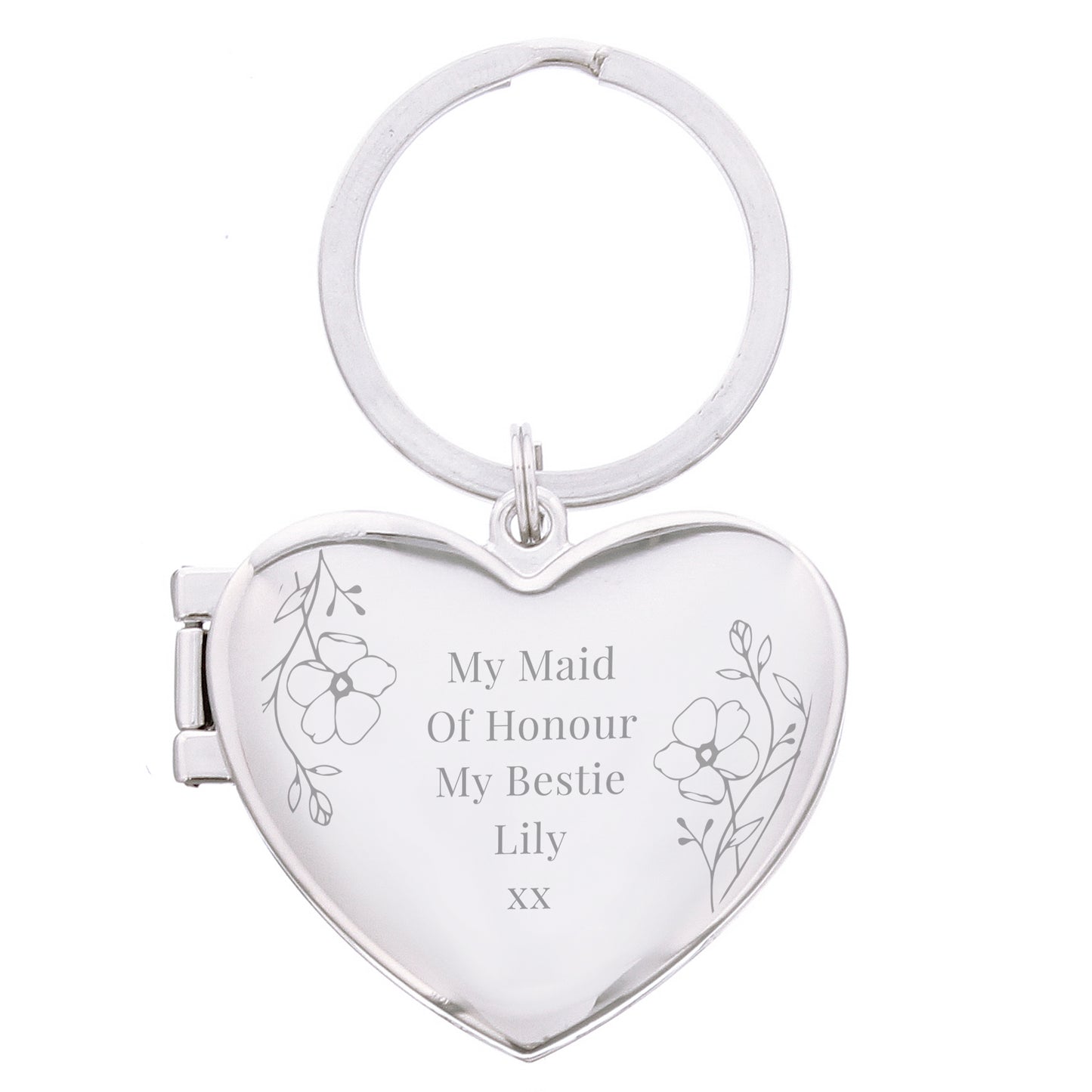 Personalised Floral Heart Photo Frame Keyring - MK&JD Gifts