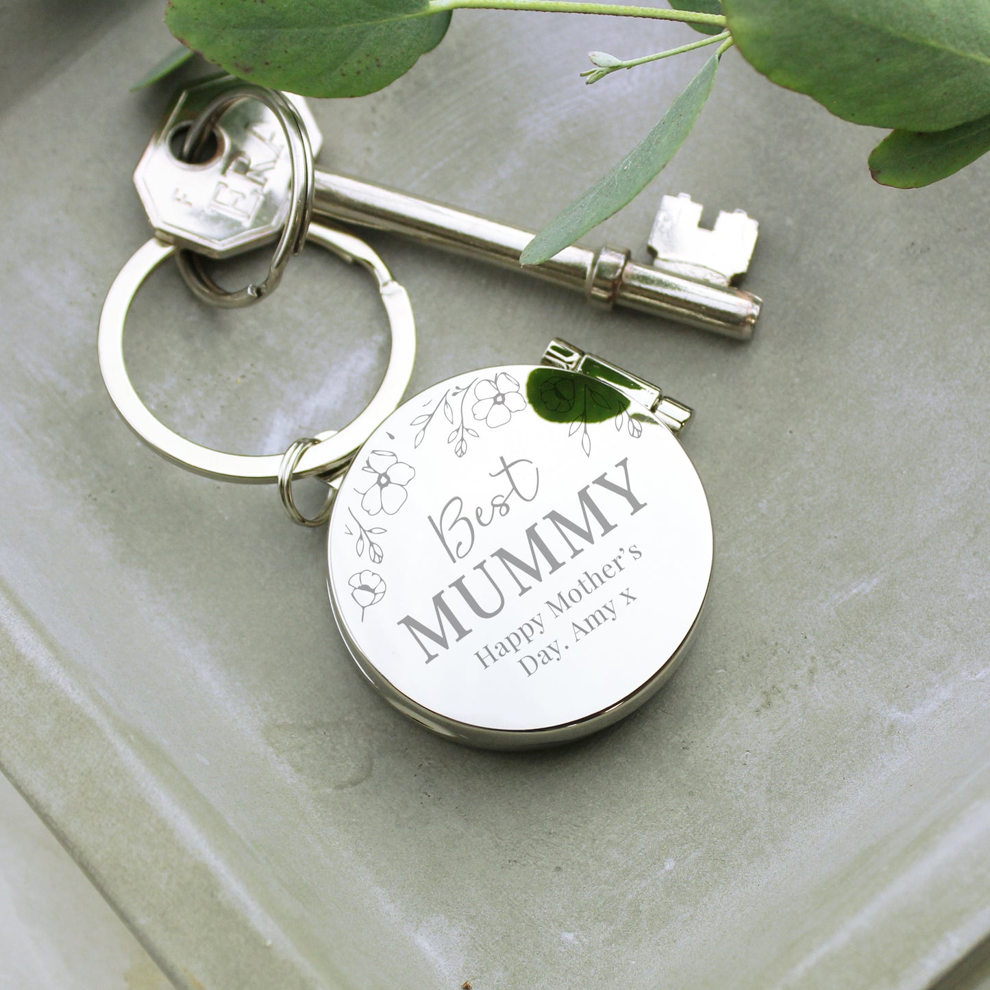 Personalised Floral Round Photo Frame Keyring - MK&JD Gifts