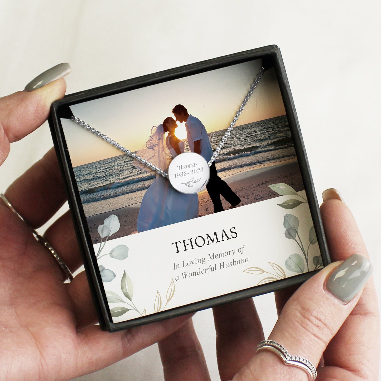 Personalised Botanical Memorial Photo Upload Necklace and Box - MK&JD Gifts