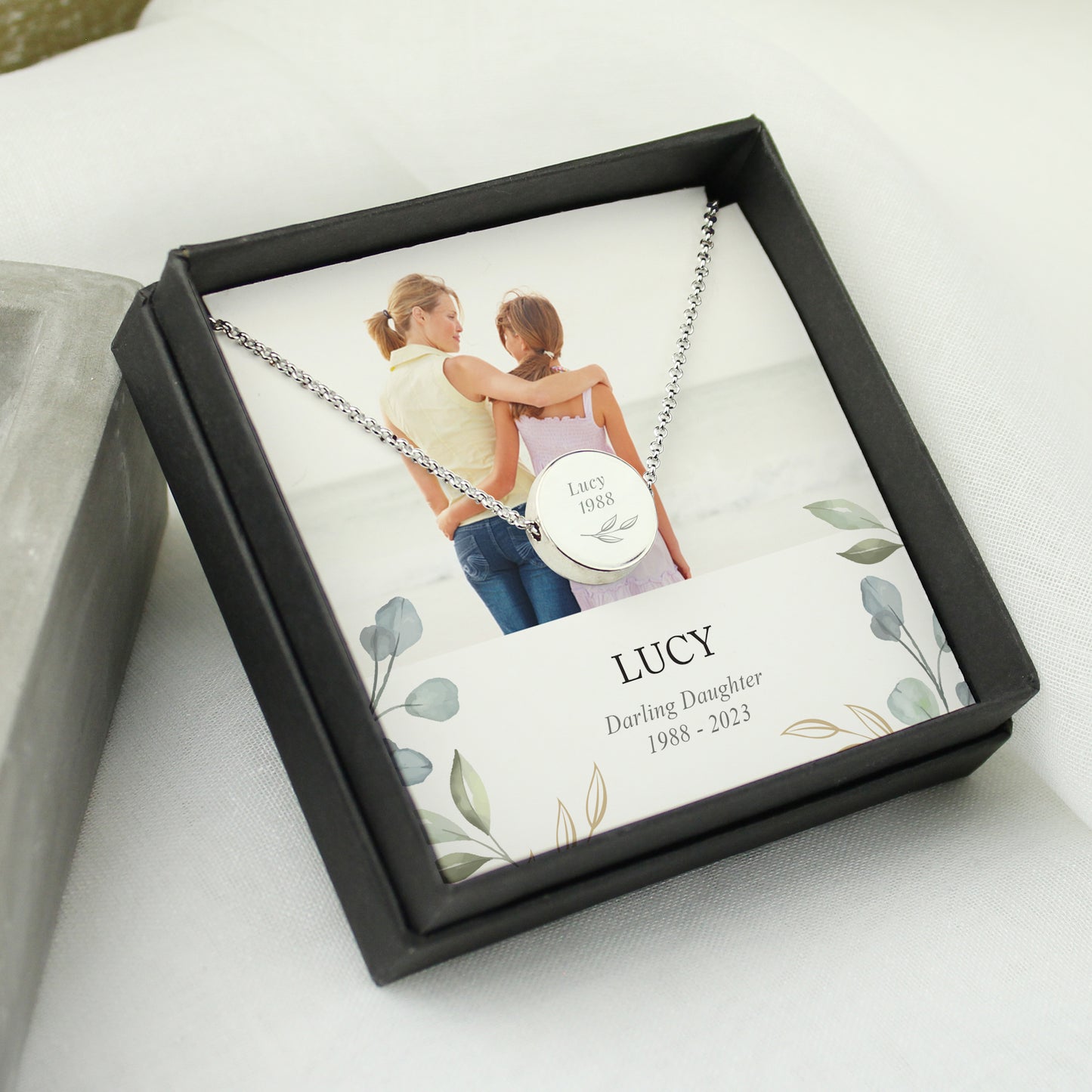 Personalised Botanical Memorial Photo Upload Necklace and Box - MK&JD Gifts